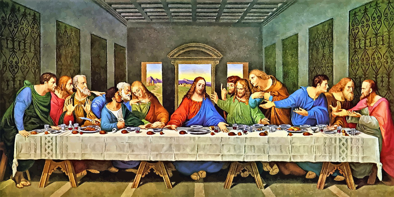 Dernier repas de Jésus avec ses apôtres. Versets bibliques pour pâques.